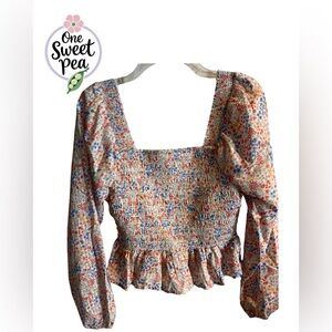 Smocked Cropped Floral Top